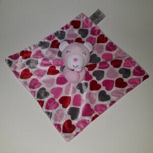 Baby Essentials Pink Bear Lovey Plush Red Gray Hearts Stuffed Baby Toy White